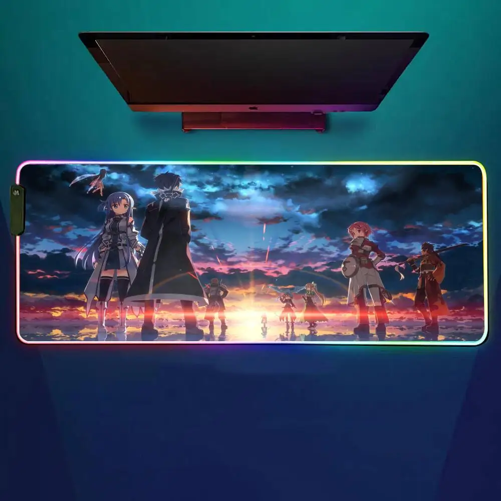 Anime SAO Sword Art Online Mouse Pad RGB Gaming Mouse Pad Desk Mat HD Gamer Large LED Light XXL MousePads #1
