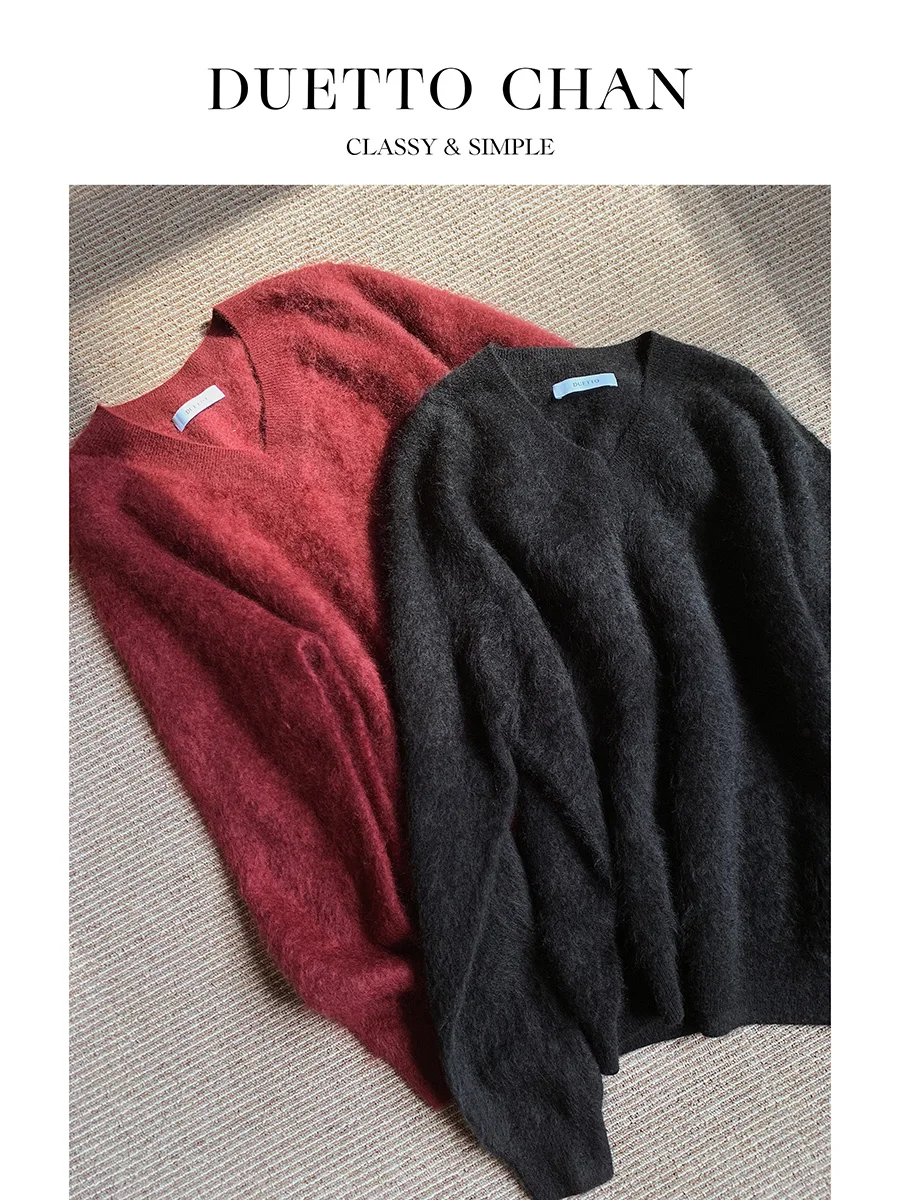 

Вязаный свитер Duetto из 100% кашемира, красный, с V-образным вырезом, свободный крой, теплый и комфортный, осенне-зимний, женский, премиум-класса