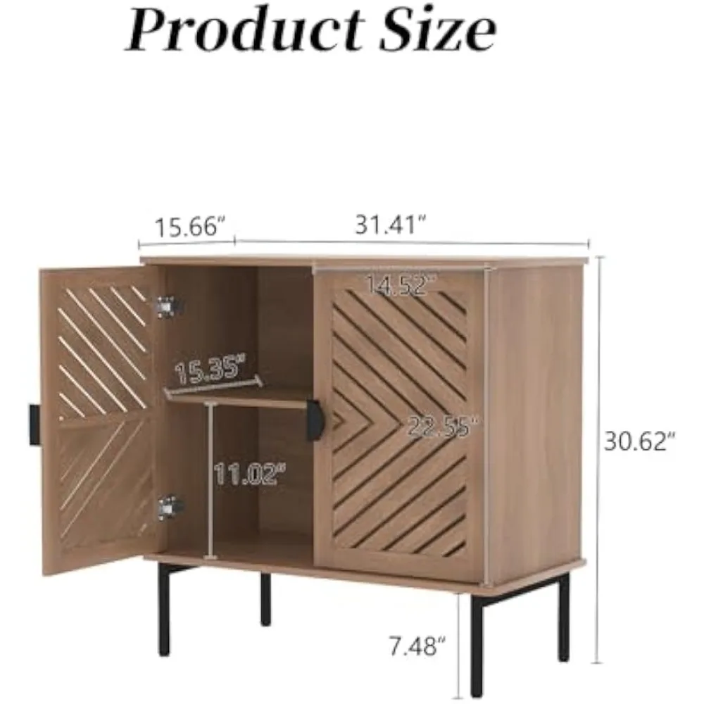 Accent Cabinet with 2 Hollow Doors, Modern Buffet Cabinet with Adjustable Shelves & Metal Handle