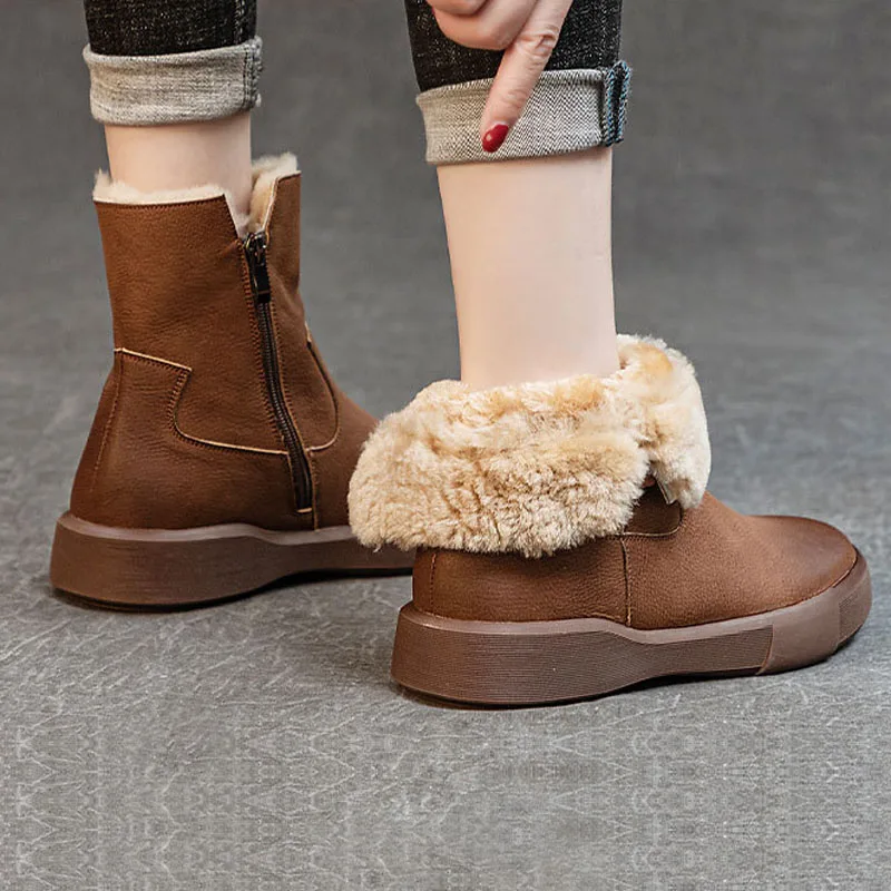 أحذية الثلوج النسائية 2025 أحذية نسائية جديدة من الجلد الطبيعي أحذية شتوية دافئة من الصوف الطبيعي مقاس كبير 42 43 بوتاس موهير WSH4970