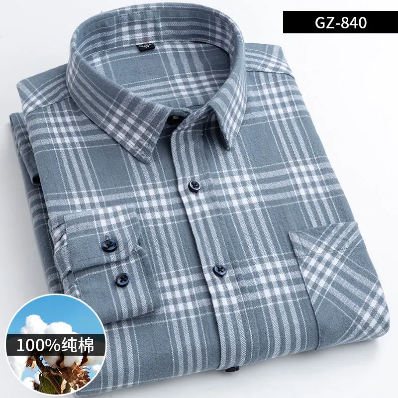 S~6XL100% Cotton Men\'s Long Sleeve Shirt Breathable Soft Comfortable Standard Pocket Striped Plaid Casual Fashion Men Tops