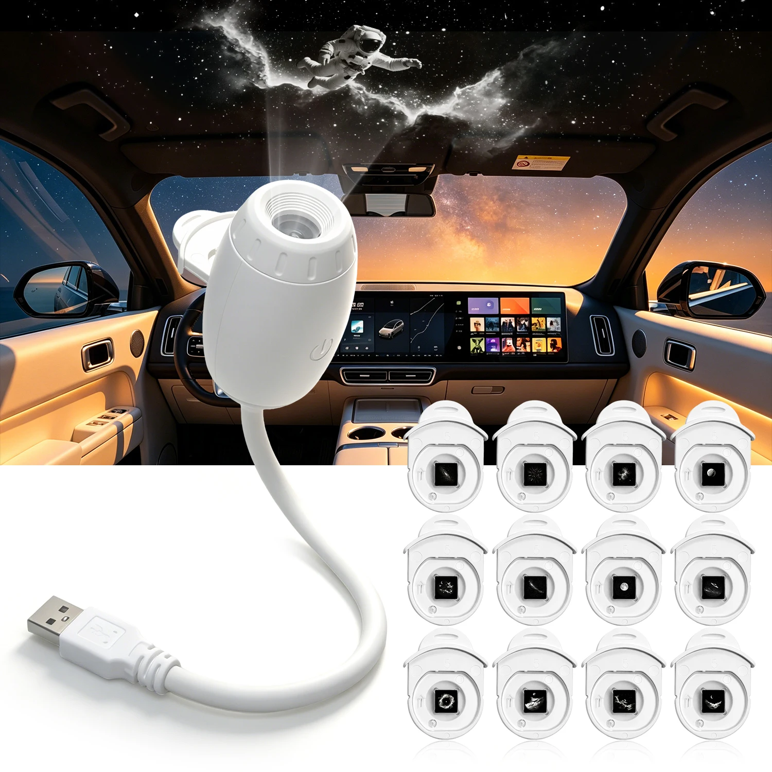 White Car USB Ambient Light Large Range Projection Romantic Atmosphere Multiple Scenes Adjustable Focus Distance 2026 New
