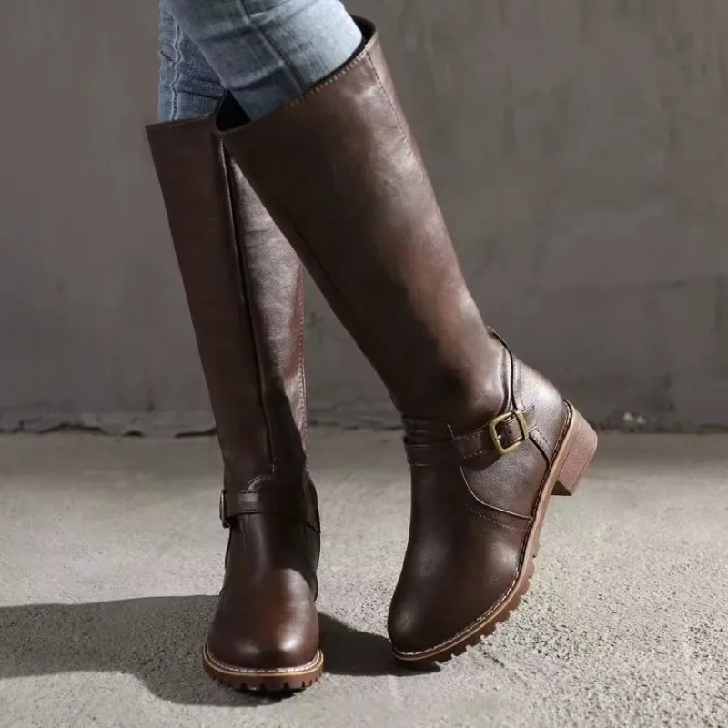 

New Winter Women's Riding Boots 2026 Round Toe Chunky Heel Over-the-Knee High Boots Women's Buckle Platform Shoes