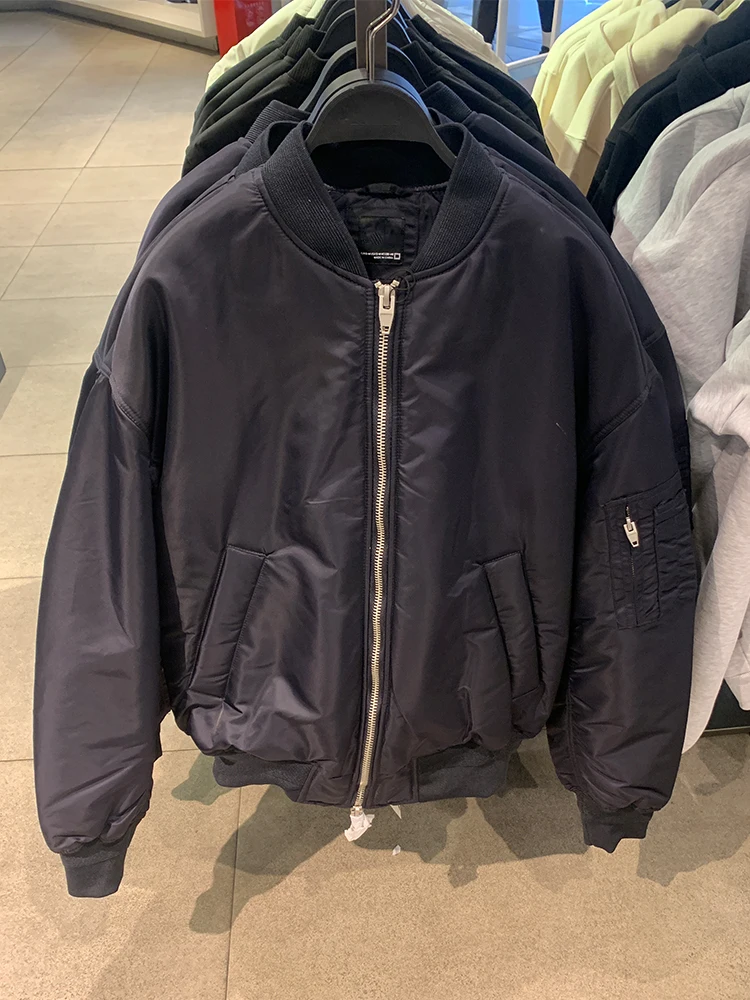 

Loose Men's Pilot Jaet Coat Thiened Cotton Winter Outerwear Youth Faion Long Sve Baseball Collar Regular Length