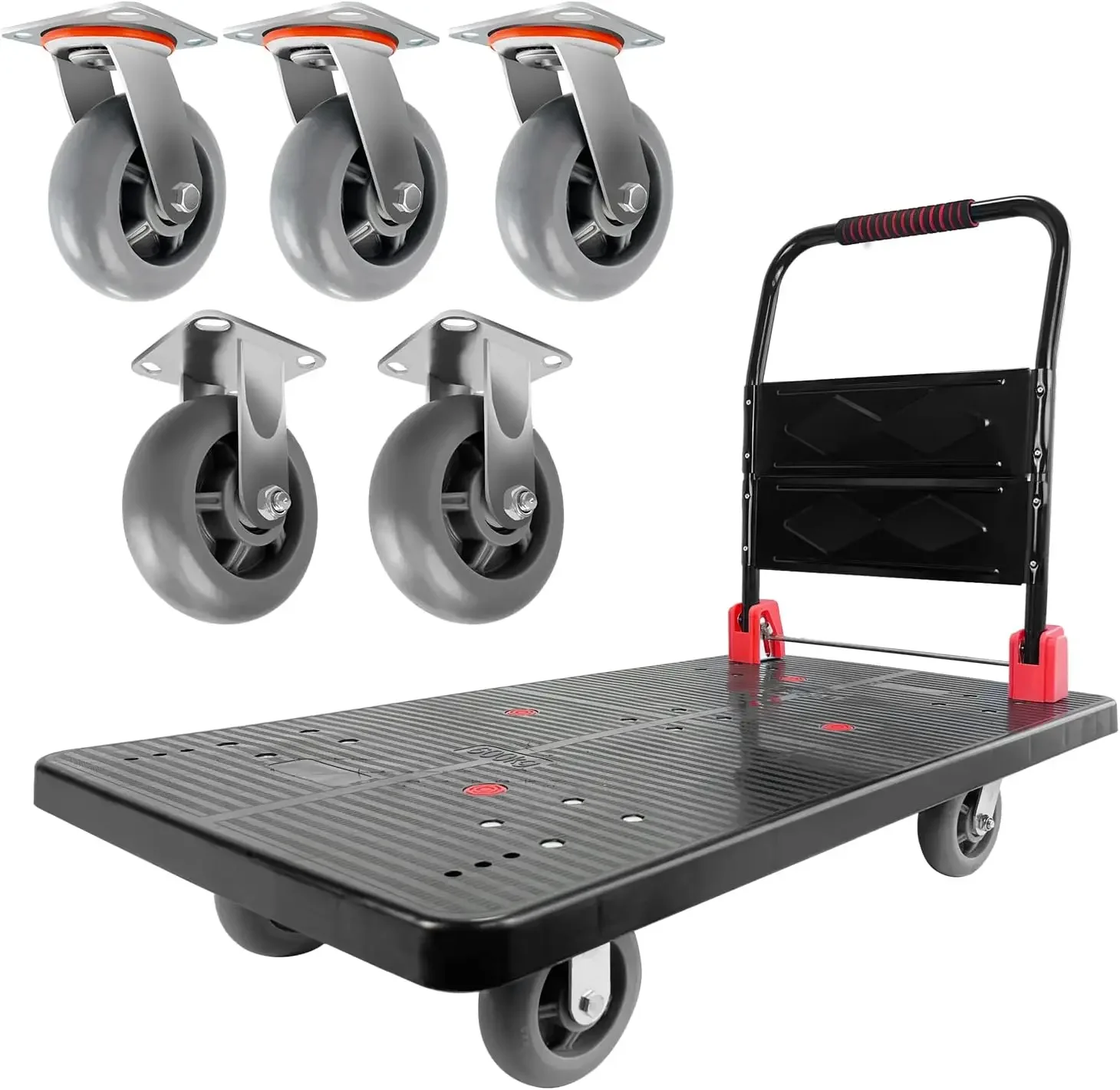 

Five 360° Swivel 6'' Wheels, 1600LBS Capacity Heavy Duty Moving Platform Trucks Hand Cart