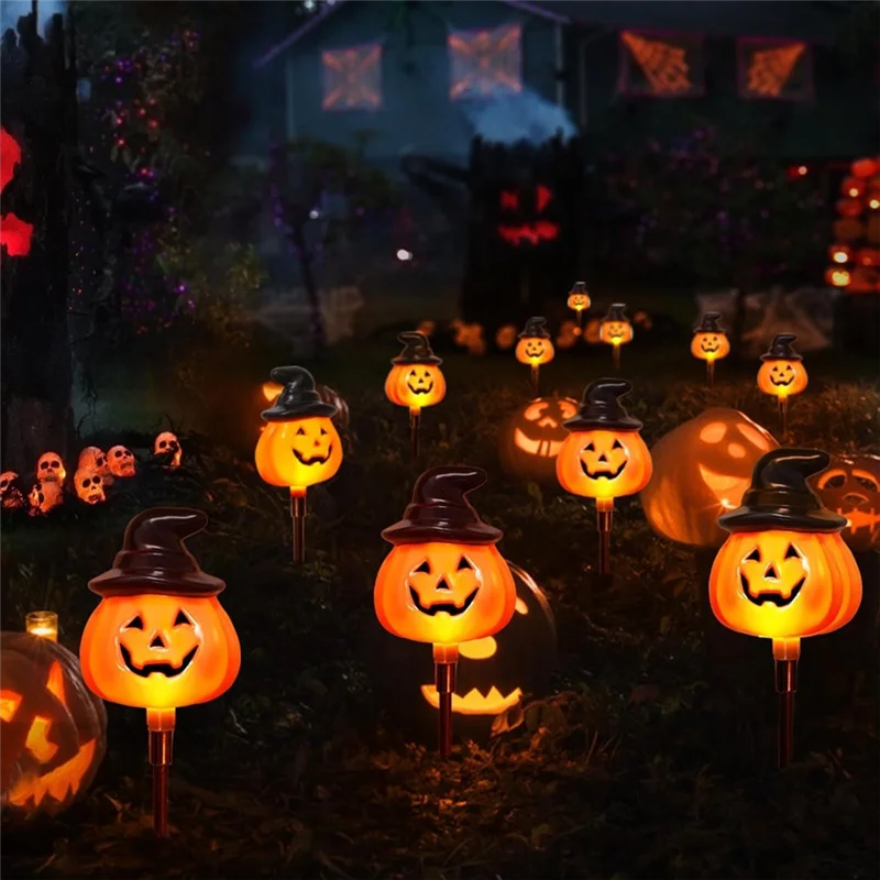 

RALCA-Jack O Lamp Post 6-Pack Solar Powered String Lights Outdoor Halloween Yard Display Orange Trail Decorations