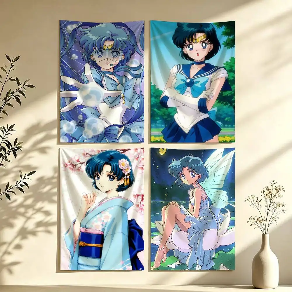 Ami Mizuno  Sailor Mercury Flag Digital Printing Banner for Garage Wall Out Door Decoration