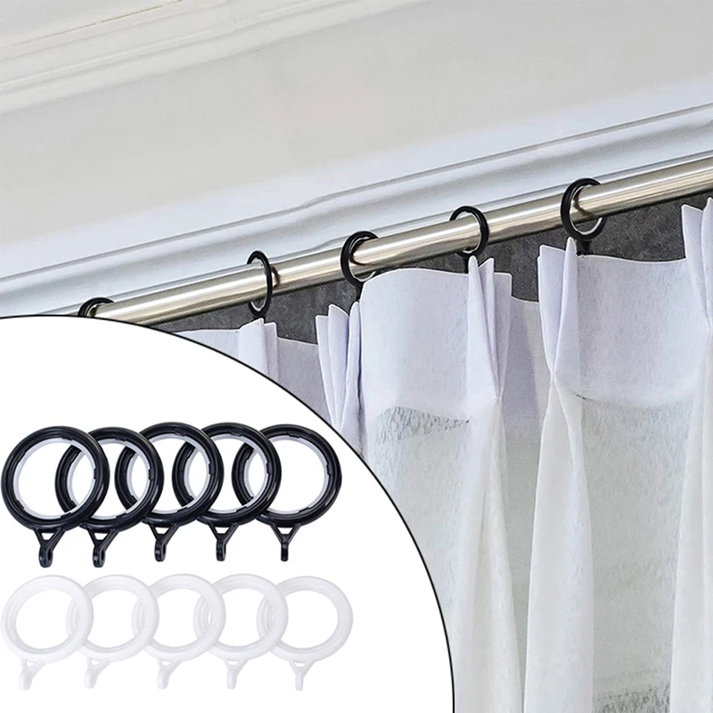 32pcs Curtain Rings Plastic Noise-free Drapery Hooks Sliding Eyelet Rings Nanoscale Silencing Black/White Curtain Accessories