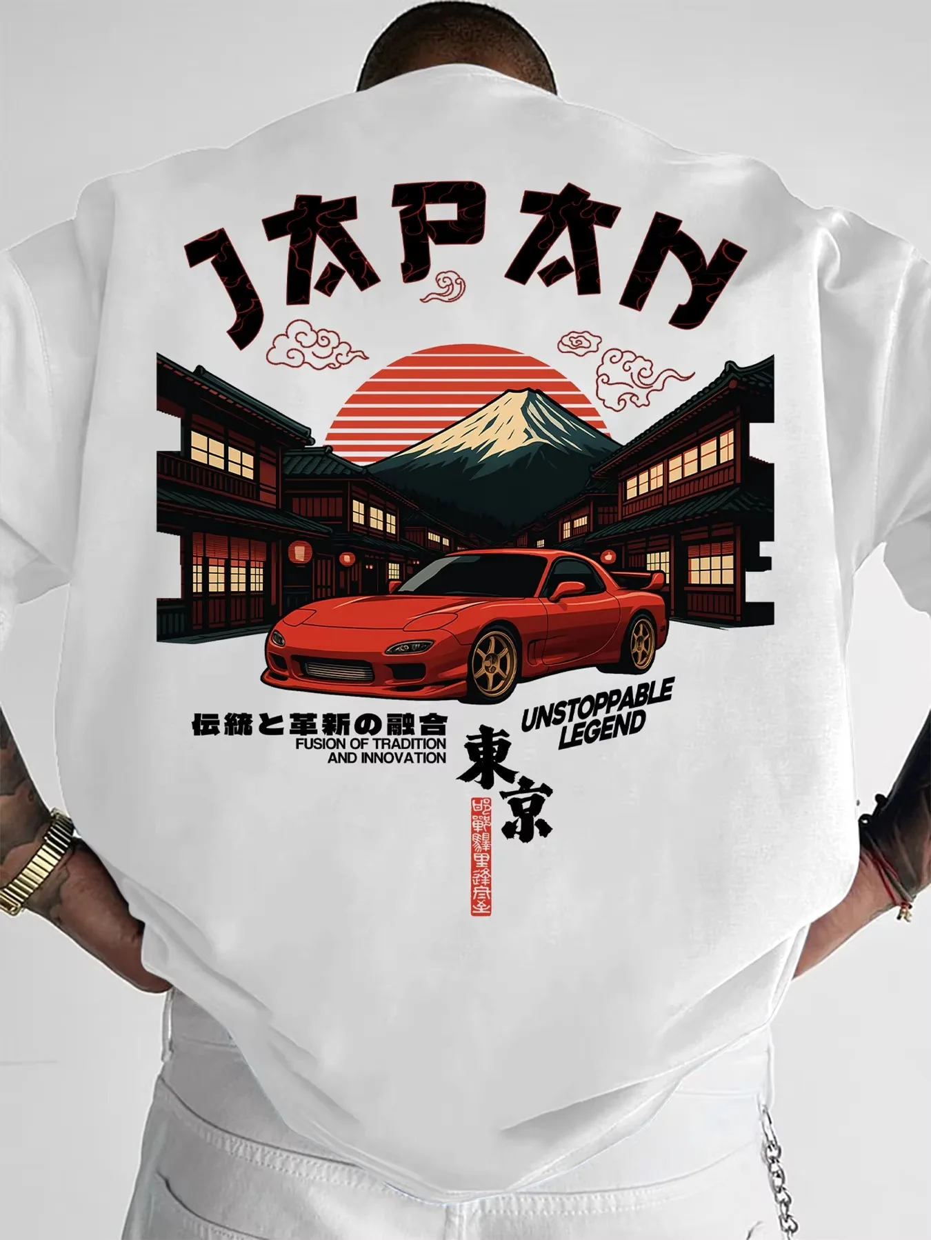 2026 New JDM Unisex Oversized T Shirt Family Matching Streetwear Japan Fuji JDM Red Sport Car Back Print Short Sleeve Tee