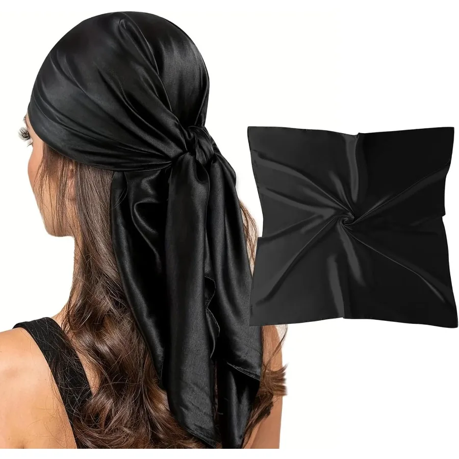35-дюймовый квадратный шелковый головной платок для женщин, ночная упаковка волос, модная атласная бандана, идеально подходящая для защиты волос в ночное время