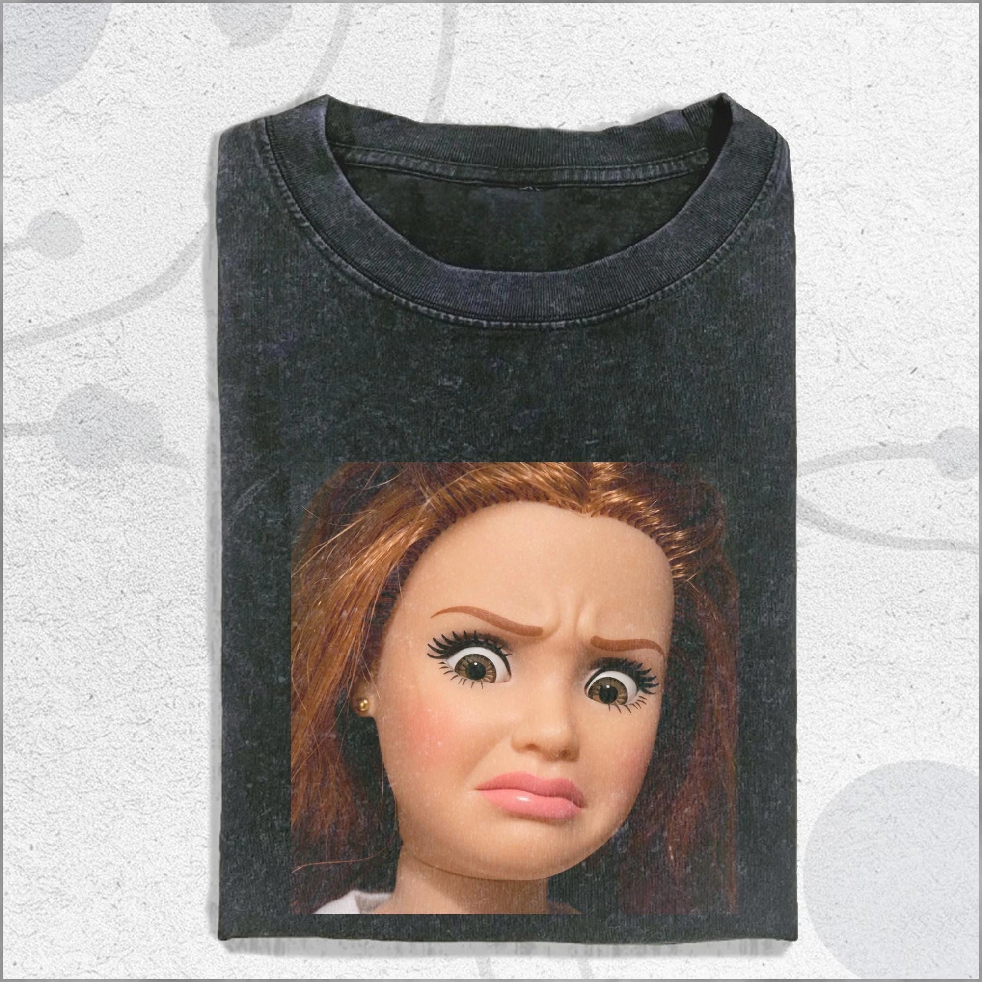 Funny Doll Print T-Shirt Cotton Men Women Oversized Washed T-Shirt  High-Quality Batik Retro Fashion Streetwear Graphic T Shirts