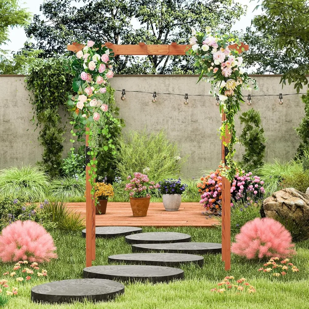 

AFSTAR 84 Wood Garden Arbor, 88inch Wood Backdrop Stand Wedding Arches, Pergola Archway Plant Climbing Arch Trellis for Yard