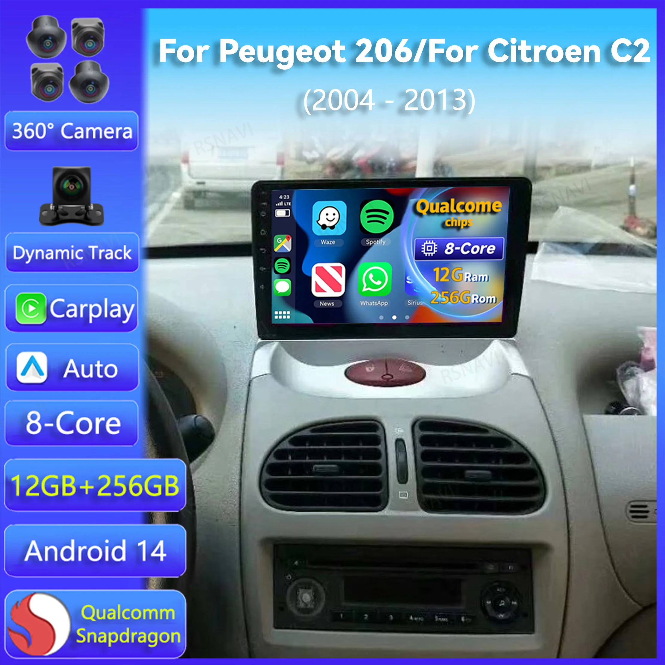 

Android14 Carplay Auto For Peugeot 206 2004-2008 For Citroen C2 2006-2013 Multimedia Car Radio Player No 2Din DVD WIFI+4G Stereo