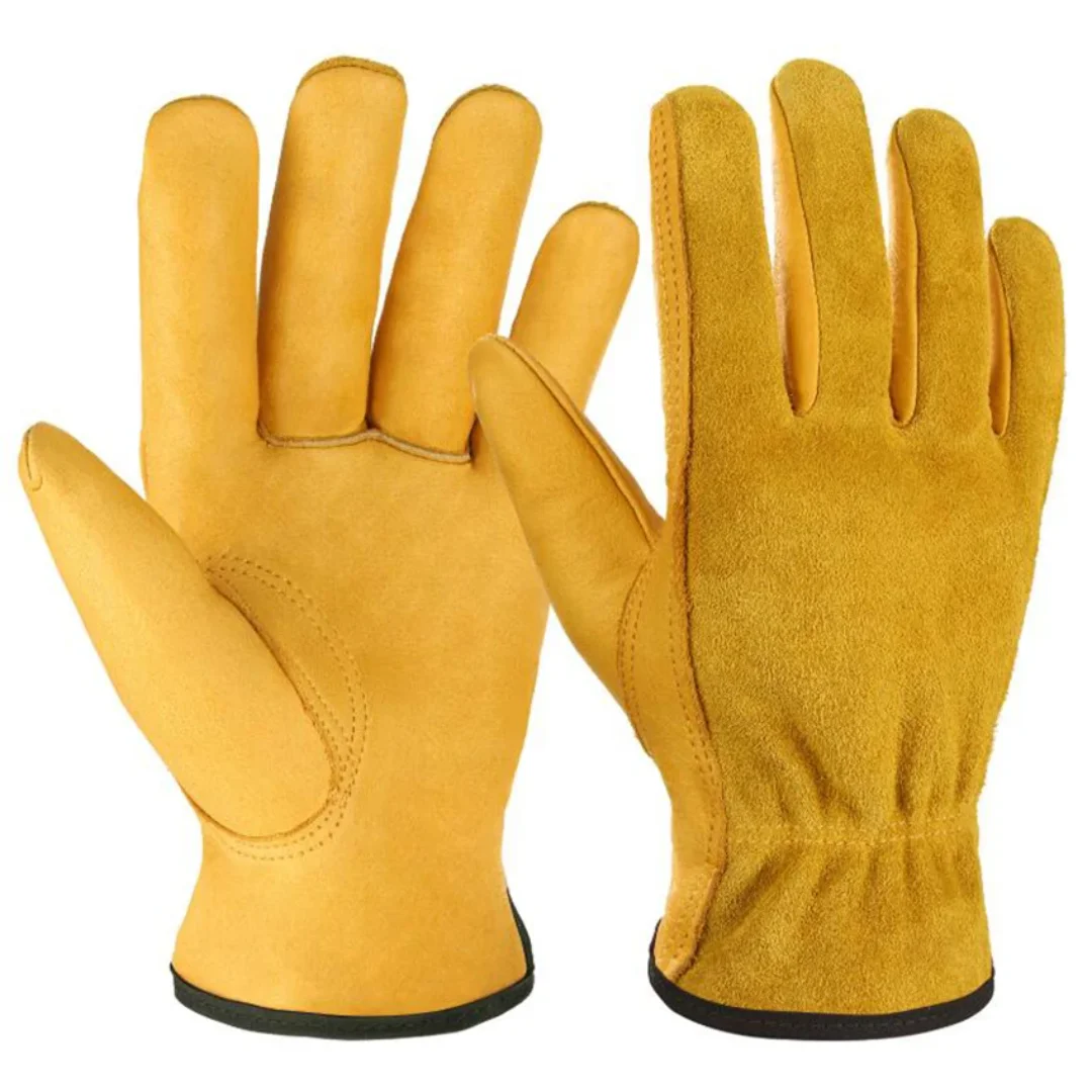

Leather Work Gloves, with Elastic Wrist, Protective Gloves for Gardening, Farm, Warehouse, Construction, Motorcycle, S, M, L, XL