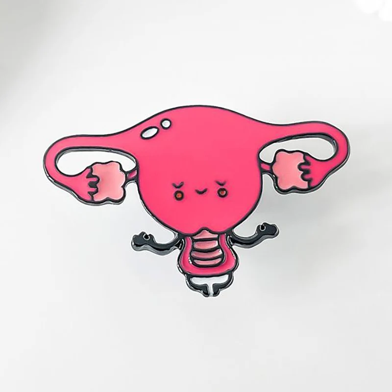 Harong Lovely Uterus Enamel Pin Fashion Funny Medical Cute Anthropomorphic Body Organs Lapel Brooch Gynecologist Jewelry