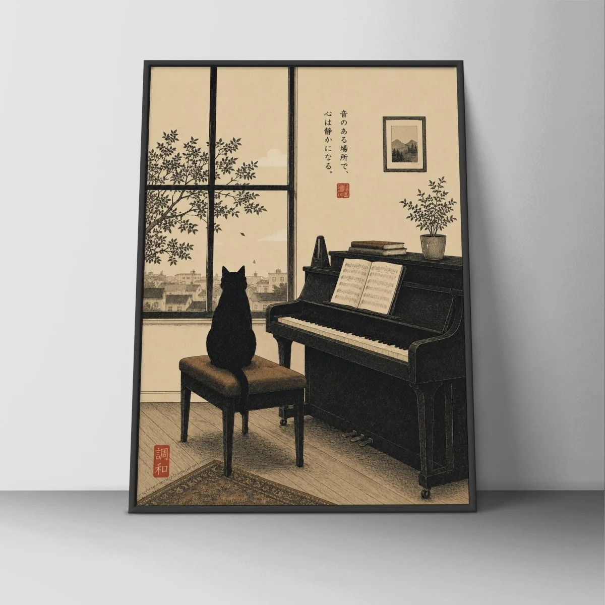 Japanese Cat Record Player Canvas Prints Poster Vintage Japandi Cat Vinyl Record Music Art Prints Bedroom Wall Art Home Decor view 6