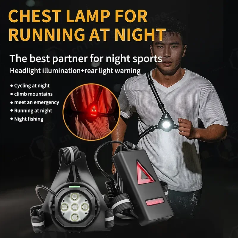 USB Rechargeable LED Chest Light for Night Running and Cycling Wearable Multi-Mode Red Warning Safety Lamp