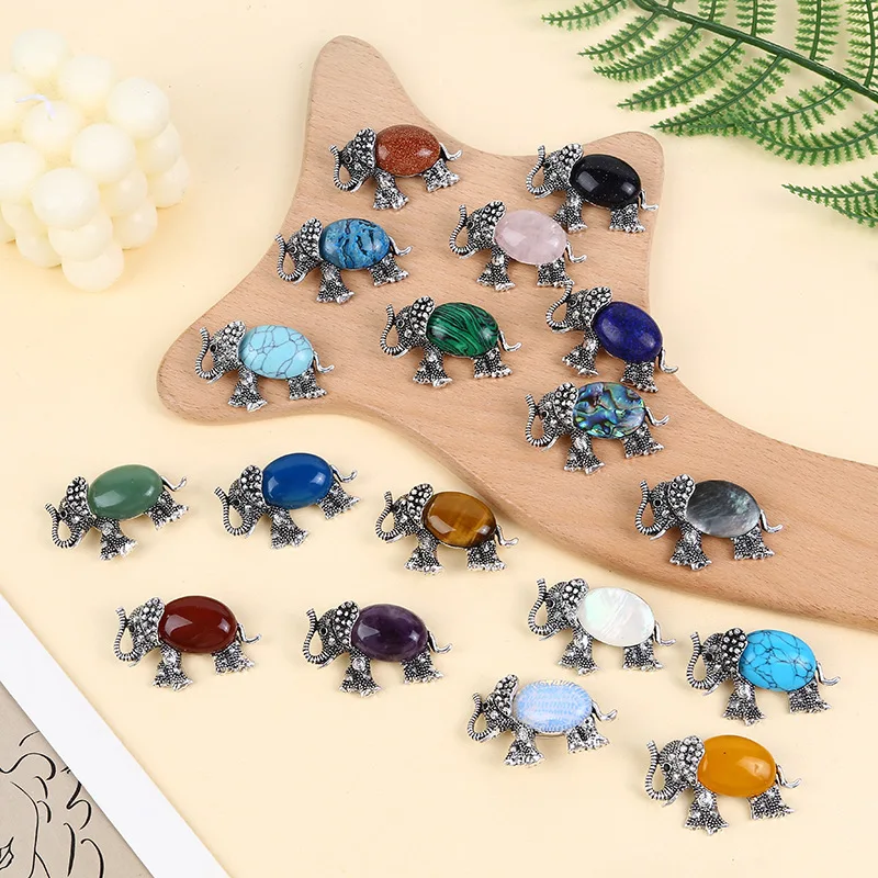 Antique-style Inlaid Rose Quartz, Dongyan Jade, Tiger Stone, Abalone Shell, Auspicious Elephant