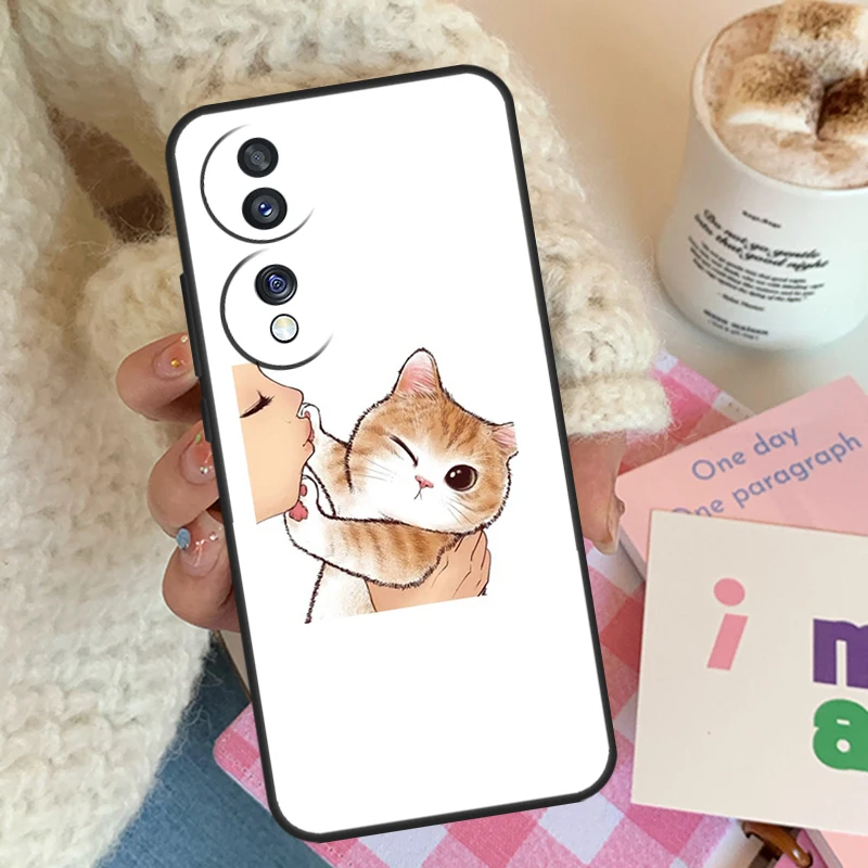 Kiss Cat Cute Kitten Cartoon Case For Honor 90 Lite 70 50 Magic 5 Pro 9X 8X Cover For Honor X8a X9a X7a X6a X7 X8 X9 X9b