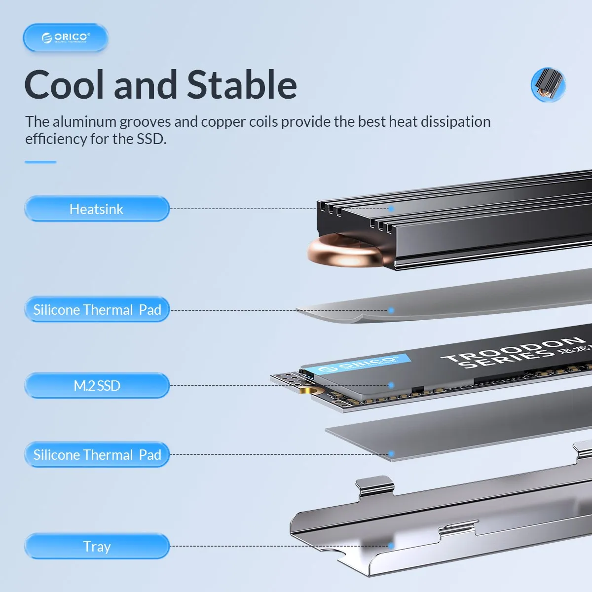 ORICO-disipador de calor de conducción de cobre para SSD, disipador de calor de refrigeración de disco duro M.2 NGFF PCI-E NVME 2280