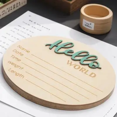 

Wooden Birth Announcement Sign Round Shape Name Sign Newborn Photography Prop Infant Logo Card Hospital