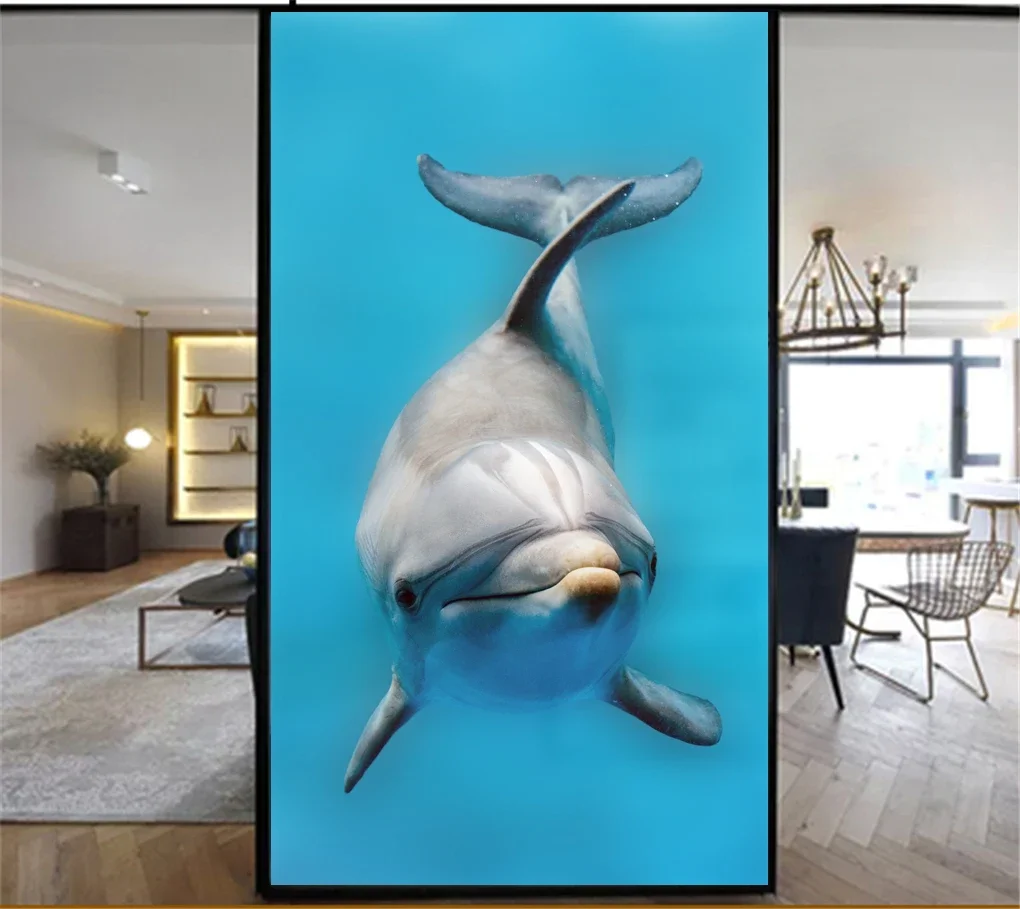 Static Cling Privacy Windows Film Dolphin Decorative  Cheetah Stained  Glass Window Stickers  Window Tint 74