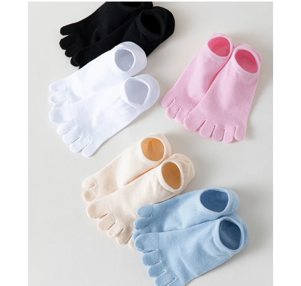 5 Paar Sommer unsichtbare Zehen socken Frau Mädchen Baumwolle dünne feste weiche flache Mund atmungsaktive Deodorant No Show 5 Fingers ocken – Detail 3