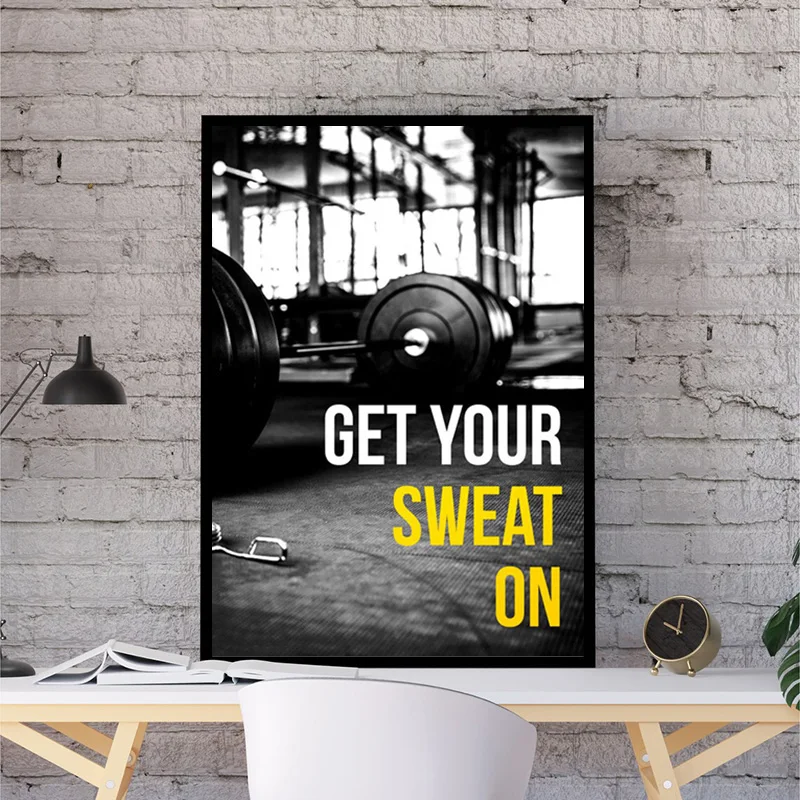 Modern Sports Art Posters and Prints Wall Canvas Barbell Motivating Quote Decorative Painting for Gym Room Fitness Decor Cuadros