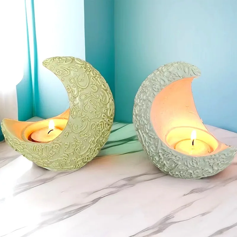 Soporte de vela de Luna, molde de goteo de resina DIY, colocación de molde de silicona para decoración del hogar