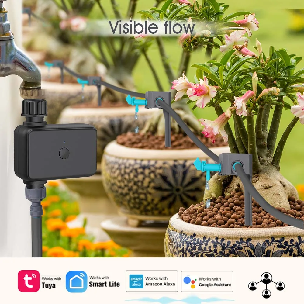 5-80 Plants 1/4'' PE USB Zigbee Greenhouse Automatic Drip Irrigation System Kit 4L/h Transmitter Smart APP Remote Voice Control 6