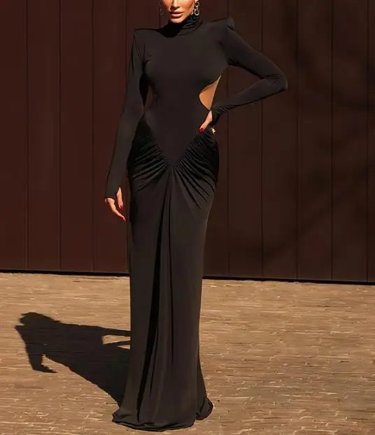 

Women's Dress 2026 Summer New French Elegant and Fashionable Sexy Hollow Out Backless Pleated Design Hip Hugging Banquet Dress