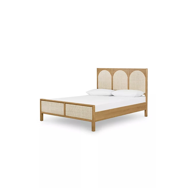！@Cane Arches Nordic Style High End Home Bedroom Furniture Modern Design King Queen Panel Bed