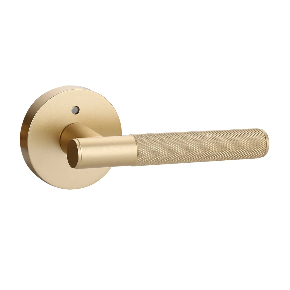 Viladepot 2PCS Privacy Door Handle Rear Knurled Handle Lever Matte Gold Round Base Bedroom Bathroom Door Lock Reversible