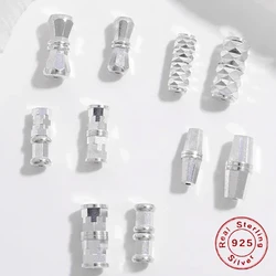 S925 Sterling Silver Columnar Turnbuckle Screw Back, Irregular Doliform End Clasps Spacer Clasp for Necklace Jewelry Making SK34