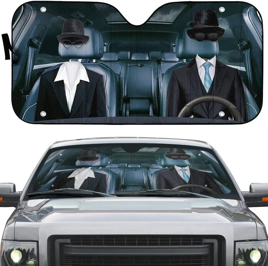 Invisible Couple in Suit Dark Night Left Hand Drive Car Sunshade, Invisible Couple Driving at Dark Night Halloween Auto Sun Shad