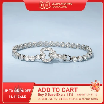 WUIHA Real 925 Sterling Silver 15-18CM Round Cut 3MM Gem Created Moissanite Diamond Charm Bracelets Women Fine Jewelry Gift