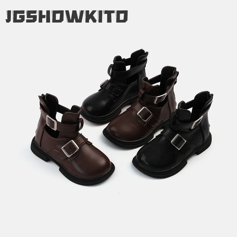 JGSHOWKITO Little Girls Ankle Boots Hollow-out Children Vintage Boots Fashion Back Zipper Kids Princess Short Boots Daily Wear