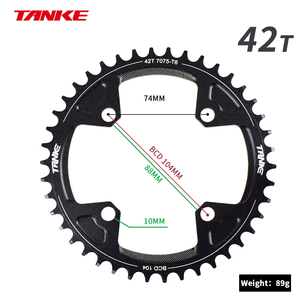 TANKE 104 BCD MTB Monoplate Kettenblatt Rund Narrow Wide 32T 34T 36T 38T 40 Zähne Einzelblatt Komplett-Kettenblatt für E-Bike