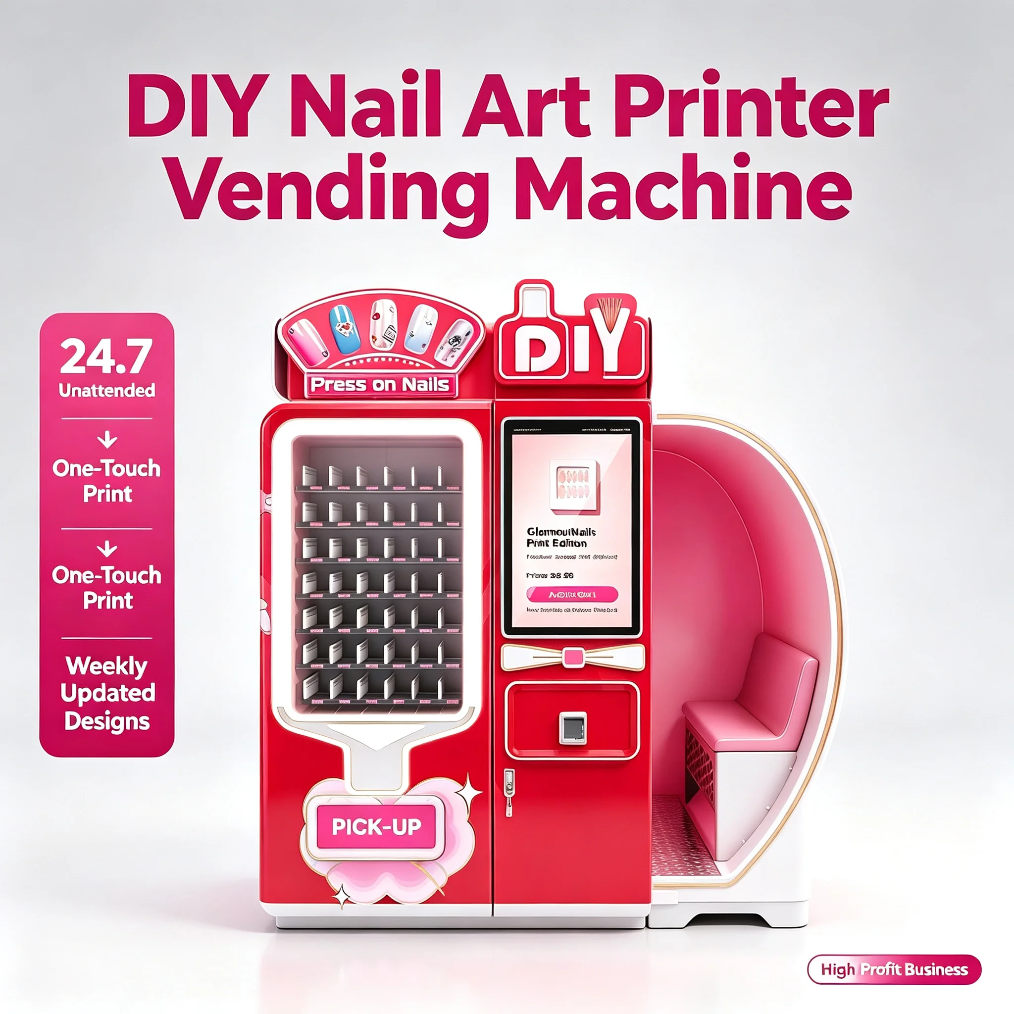 Mall‑Use Nail Art Printer Vending Machine, 24H Self‑Service 3D Stamping Equipment for Cosmetic Startup Project Custom