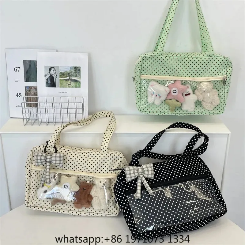 Shoulder Underarm  Ulzzang Ita Bag Woman Polka Dot Tote Bag Trendy Bolso Transparent Sac Femme Youth Canvas Bolsos De Mujer