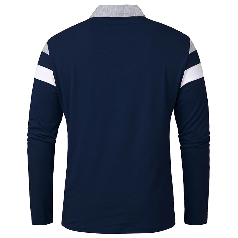 Men's Long Sleeve Shirt Casual Cotton Patchwork Collared Shirt Autumn Striped Pullover Streetwear Golf Button Polo Shirts