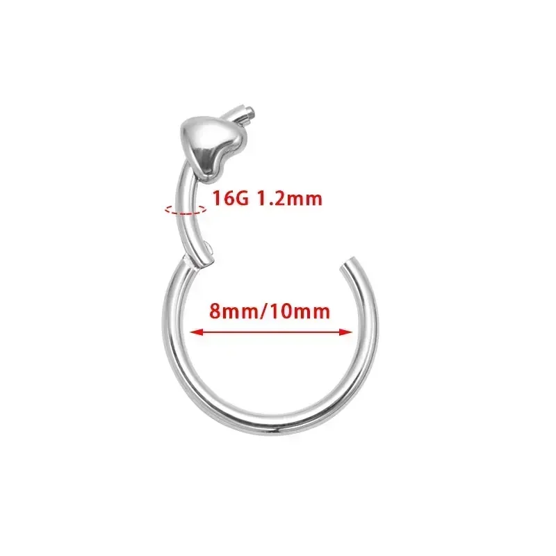 ASTM F136 Titanium Heart Clicker Septum Piercing 16G Daith Helix Earring Piercing 2024 New Nose Rings Anodized Body Jewelry