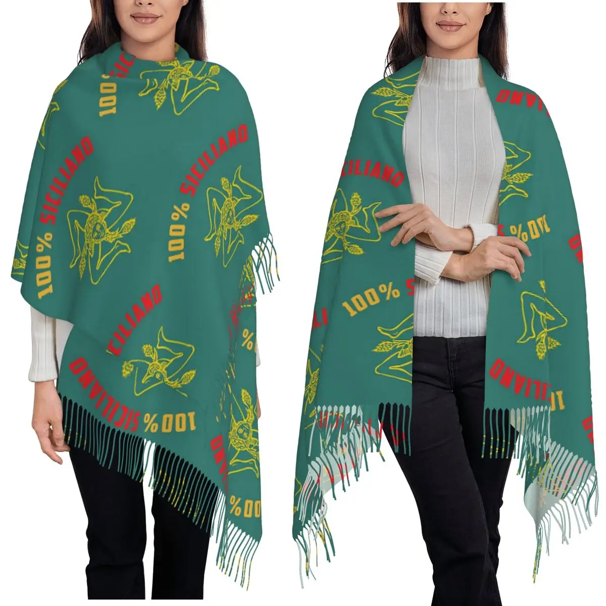 

Siciliano Roots Sicily Trinacria Scarf Tassel Scarves Women Soft Warm Shawls and Wraps Large Fall Winter Shawl Wrap