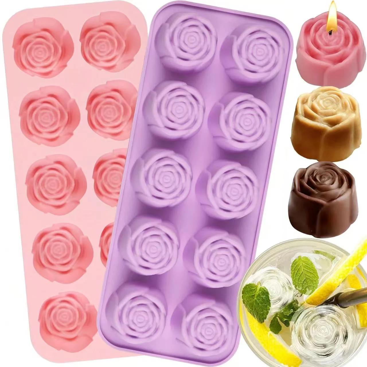 Moldes de Silicona con Forma de Rosa, Moldes de Flores de Silicona para Chocolate, Gelatina, Jabón, Helado, Decoración de Cupcakes, Herramientas de Repostería