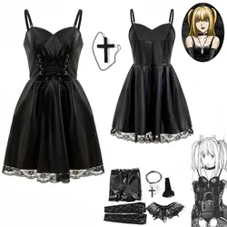 Misa Amane Cosplay Costume Women's Japanese Anime with Lace Trim Gothic Style Costume Imitation Leather Sexy Dress Halloween