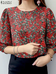 Summer Women Tops Bohemian Floral Printed Blouse ZANZEA Casual O Neck 3/4 Sleeve Holiday Shirt Female Work Blusas Loose Chemise