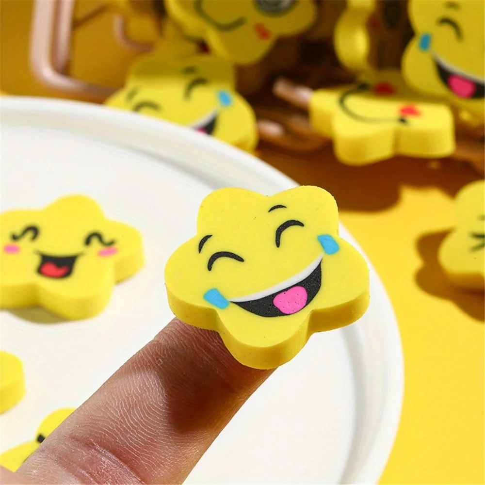 18Pcs Star Erasers - Fun Smiling Faces, Bright Yellow- No Residue,Classroom Prizes, Student Rewards, Homeschool, Office, Party