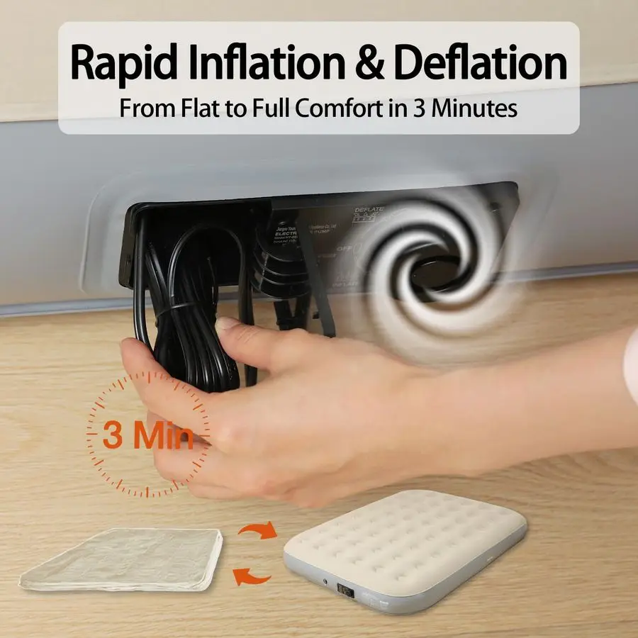 مرتبة هوائية مع مضخة كهربائية مدمجة للتضخم السريع، تدعم ما يصل إلى 650 رطلاً، مثالية للتخييم والمنزل والضيوف والتر المحمول