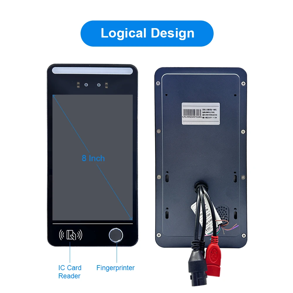 8-Inch AI Technology Biometric Access Control Face Recognition Device Indoor Application Card System With WiFi Network