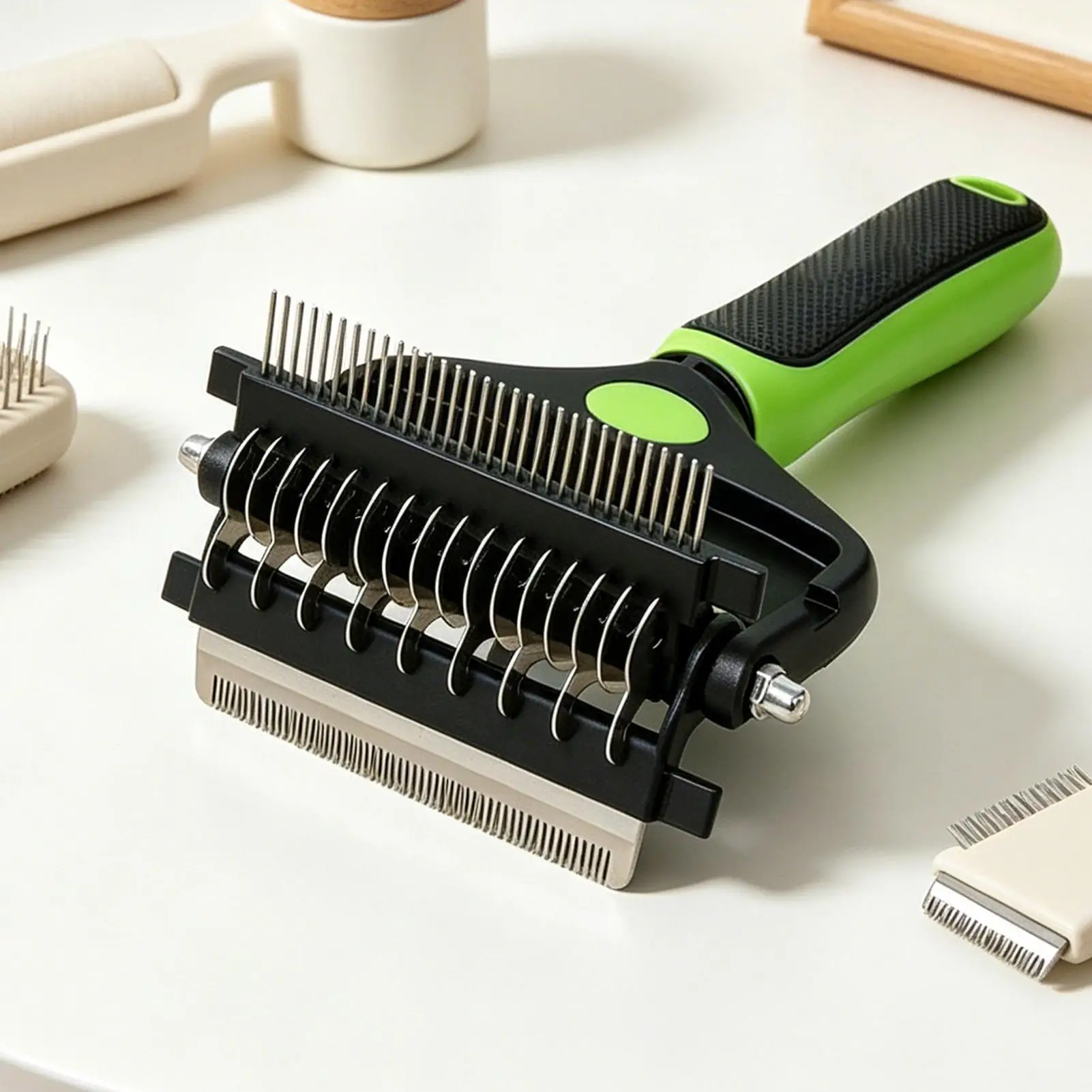 

Двусторонняя металлическая щетка-грабли для собак и кошек для вычесывания подшерстка, для купания, домашнего ухода, ветеринарного салона, ежедневного груминга щенков